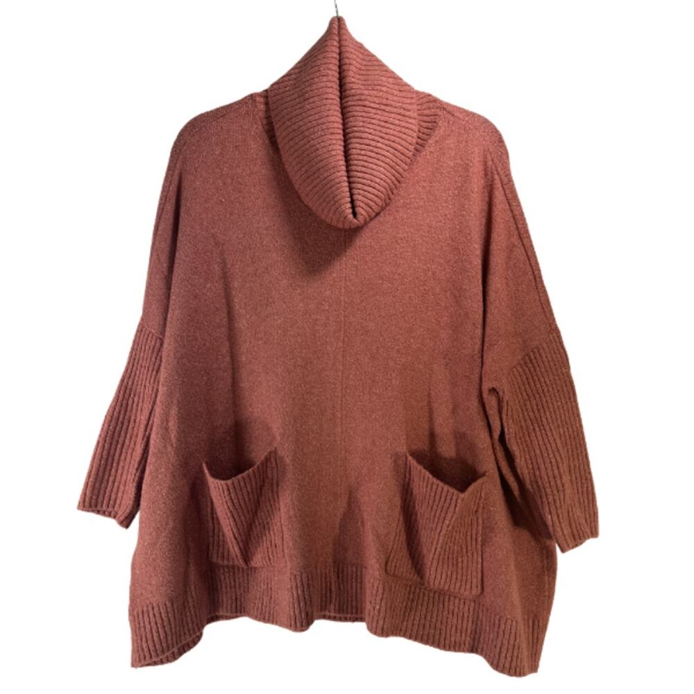 Loft Mauve Oversized Half Sleeve Turtleneck Sweater Pocket Accent Size S